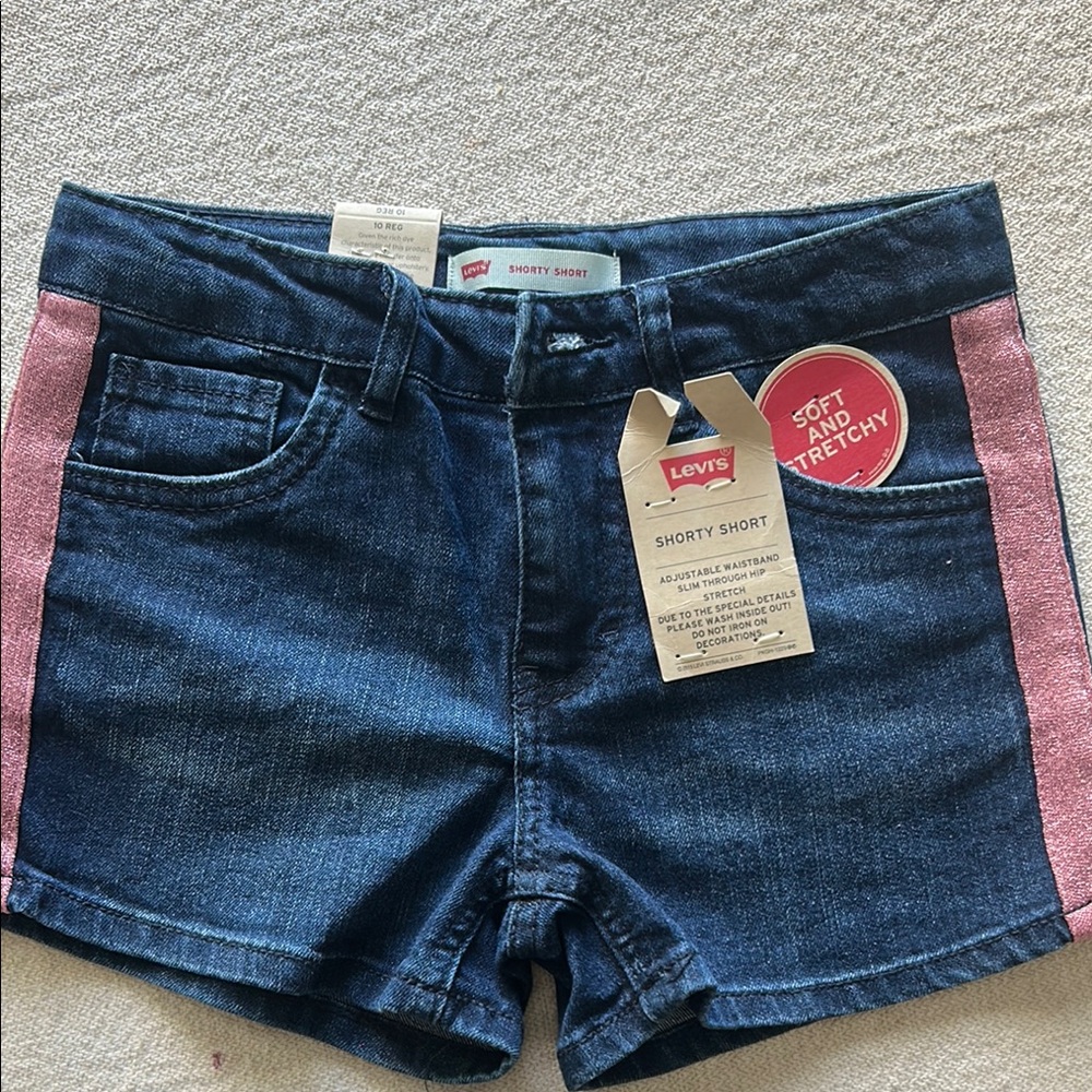 Levi's Blue and Pink Jean Shorts Sporty Design